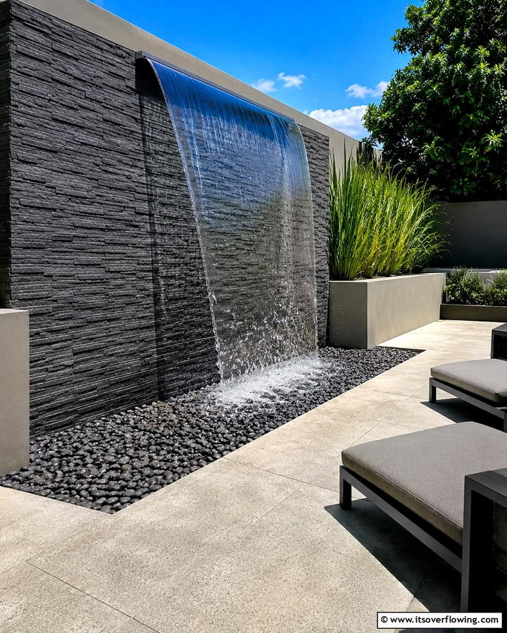 Modern Minimalist Pondless Waterfall - 25 Pondless Waterfall Design Ideas for a Serene Backyard