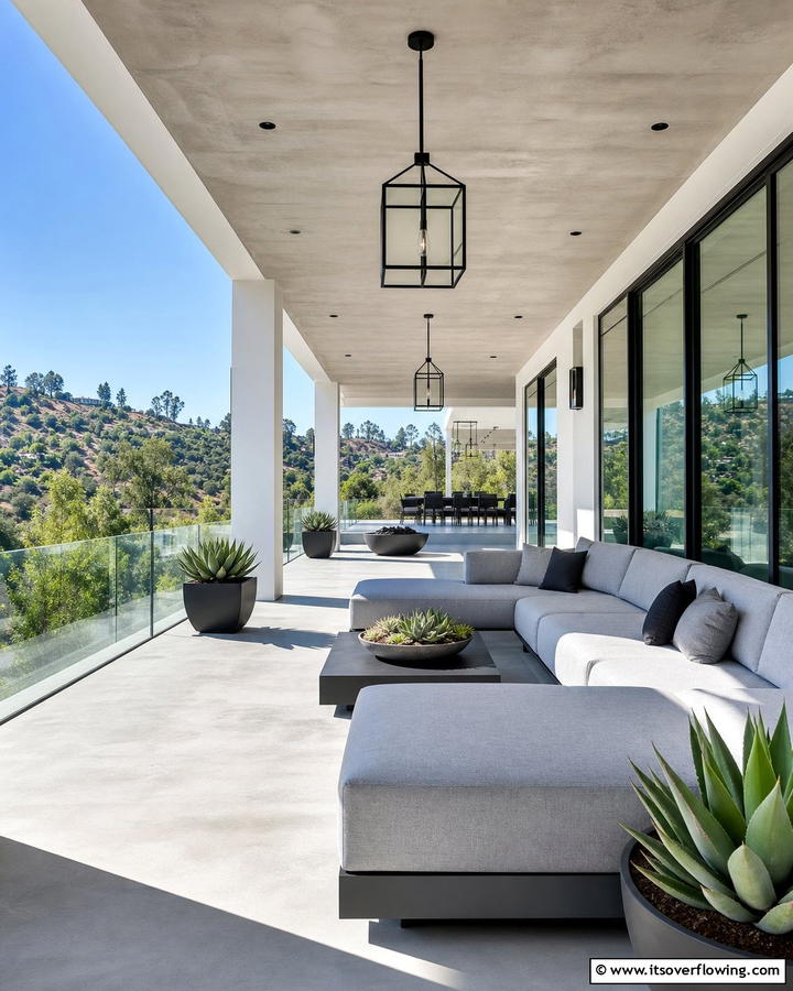 Modern Minimalist Retreat - 21 Covered Porch Ideas for Year-Round Outdoor Comfort