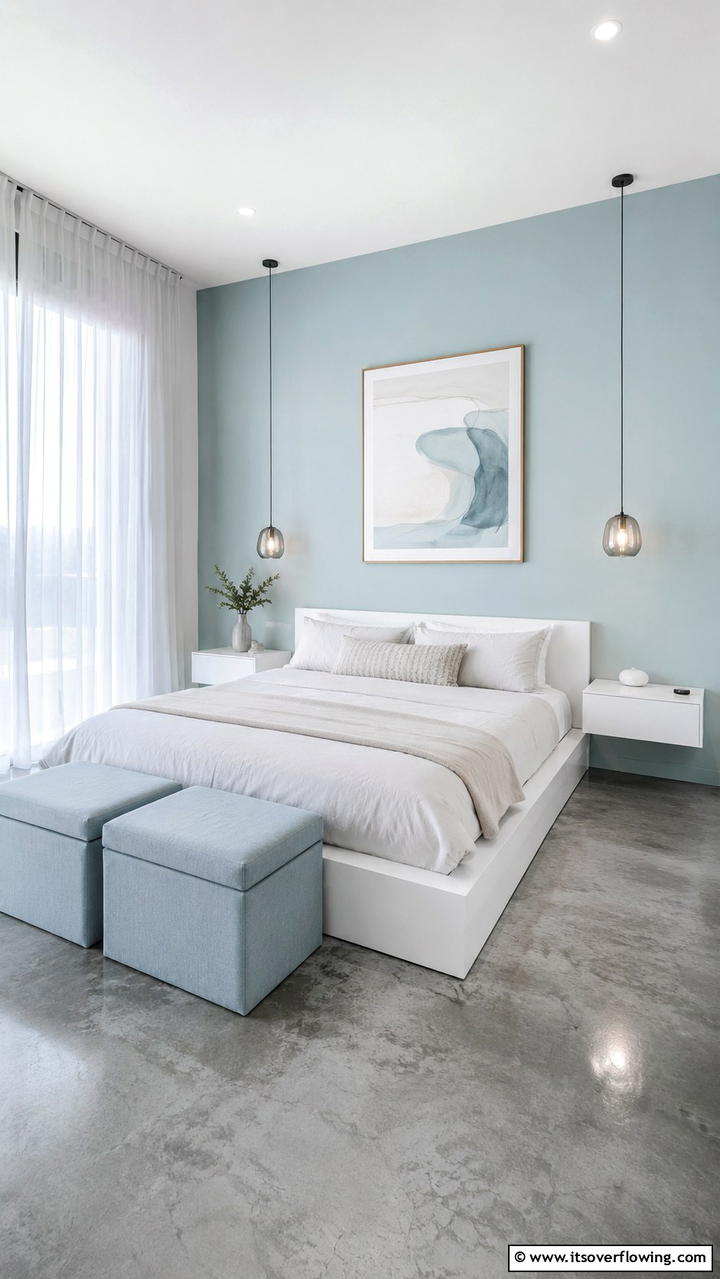 Modern Minimalist Setup - 30 Duck Egg Blue Bedroom Ideas for Serene Spaces