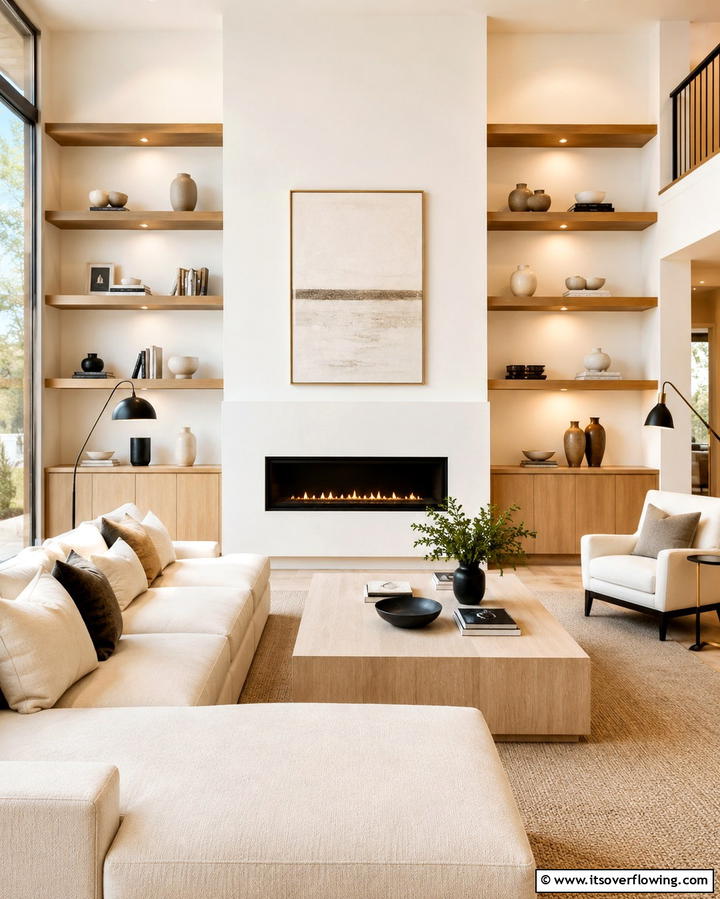 Modern Minimalist Shelving - 30 Fireplace Built-In Design Ideas for Focal Point Spaces