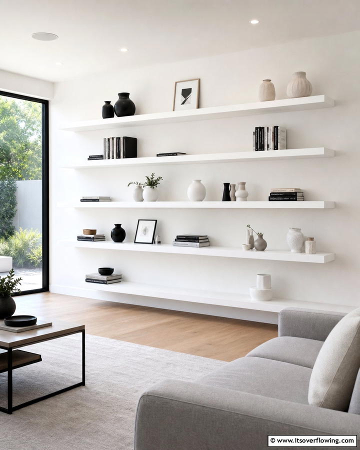 Modern Minimalist Shelving - 30 Creative Bookshelf Decor Ideas for Organized Living Spaces