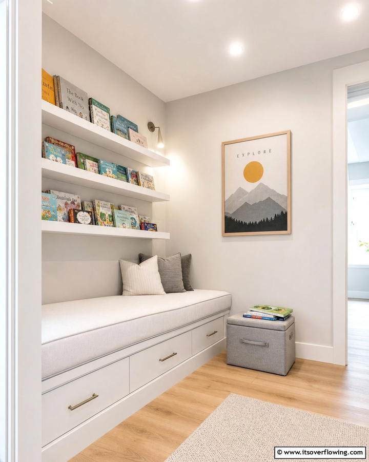 Modern Minimalist Space - 30 Kids Reading Nook Ideas- Cozy Spaces for Young Readers