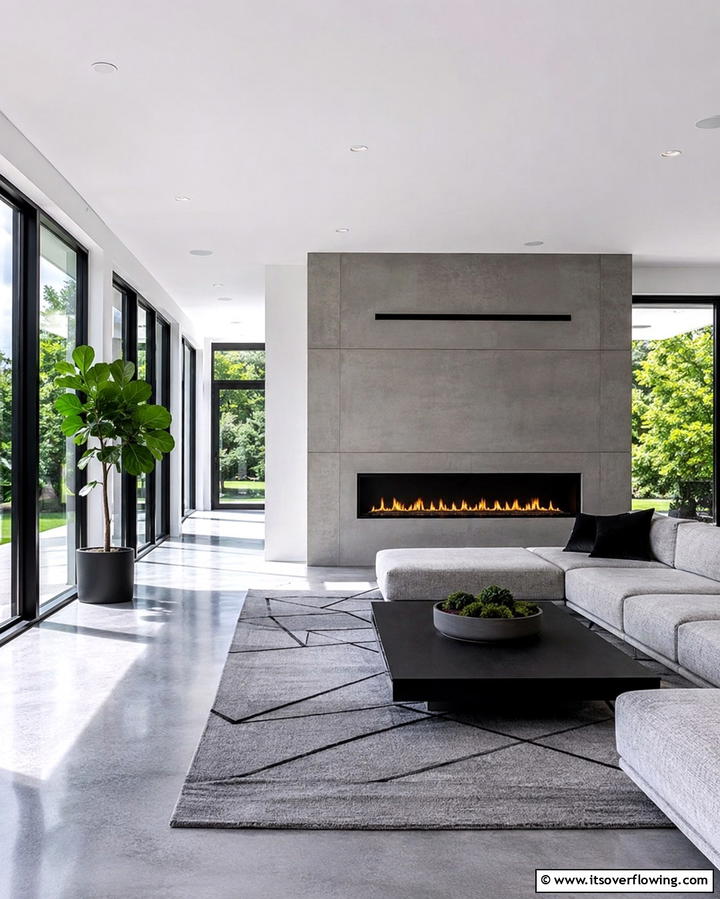 Modern Minimalist Sunroom with Contemporary Fireplace - 30 Sunroom With Fireplace Ideas for Year-Round Comfort