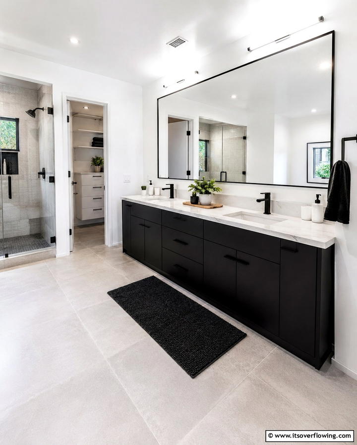 Modern Minimalist Vibes - 30 Black Cabinet Bathroom Ideas for Dramatic Modern Spaces
