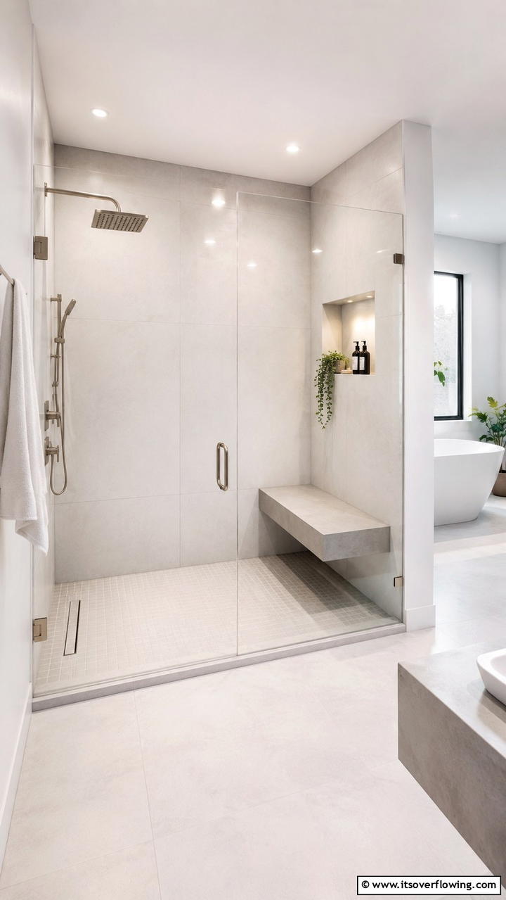 Modern Minimalist Walk In Shower with Floating Bench - 21 Walk-In Shower Ideas With Bench for Spa-Like Comfort