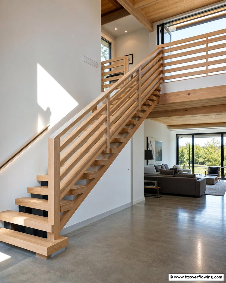 Modern Minimalist Wooden Railing - 30 Wood Stair Railing Ideas for Warm Architectural Detail
