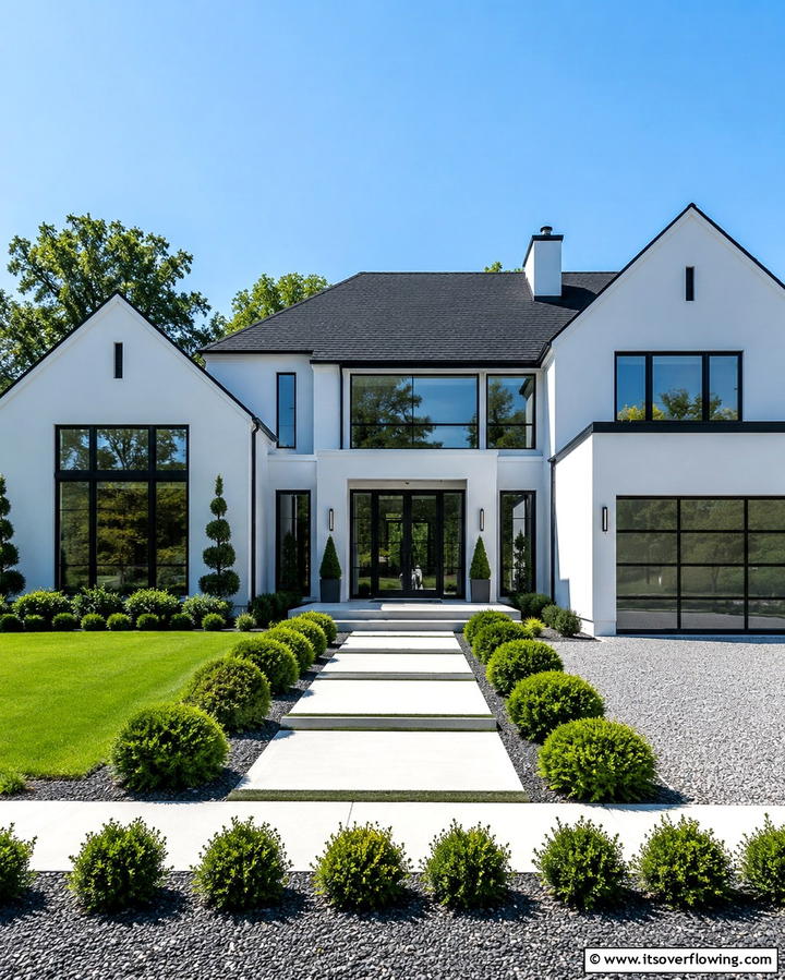 Modern Minimalist with Crisp White Walls - 30 Black Roof Exterior Home Design Ideas for Bold Contrast