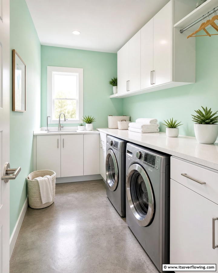 Modern Mint Fresh - 30 Laundry Room Paint Ideas to Brighten Chore Time