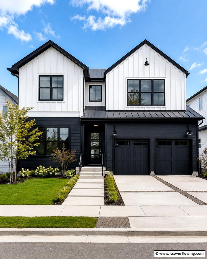 Modern Monochrome Contrast - 20 Two-tone Siding Designs for Modern Home Exteriors