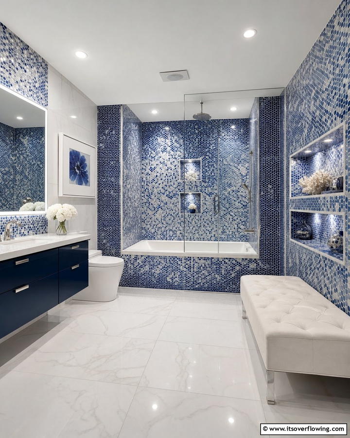 Modern Mosaic Masterpiece - 30 Tub-Shower Combo Ideas for Space-Efficient Bathrooms