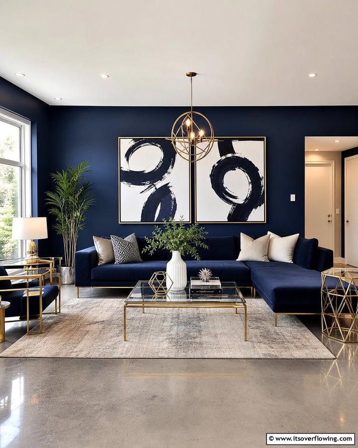 Modern Navy Chic - 21 Refreshing Blue Living Room Ideas for Vibrant Spaces