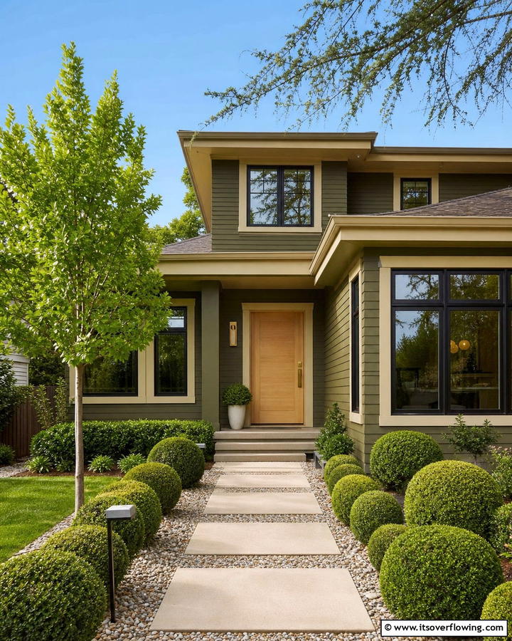 Modern Olive Accent - 21 Exterior House Color Schemes for Curb Appeal