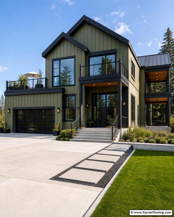 Modern Olive Green with Black Trim - 25 Olive Green House Exterior Ideas for a Fresh and Natural Look
