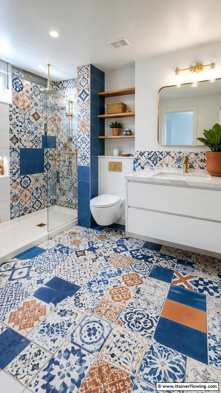 Modern Pattern Mix and Match Tiles - 30 Bathroom Tile Ideas to Refresh Your Space with Style