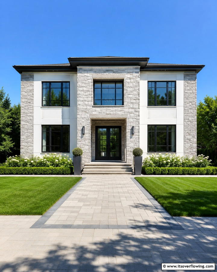 Modern Paved Pathways - 30 Minimalist House Exterior Ideas- Clean & Modern Designs
