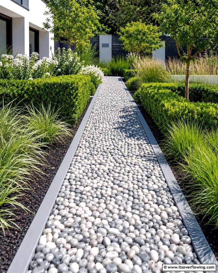Modern Pebble Walk - 30 Rock Walkway Ideas to Elevate Your Garden Design