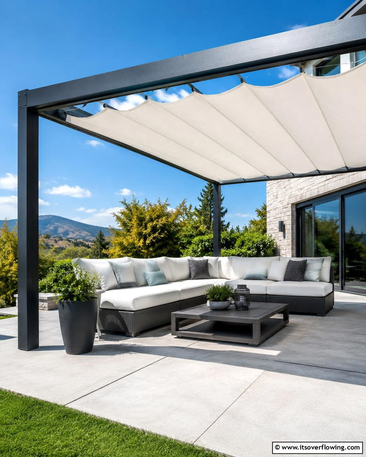 Modern Pergola with Retractable Canopy - 25 Patio Pergola Ideas for Stylish Outdoor Living