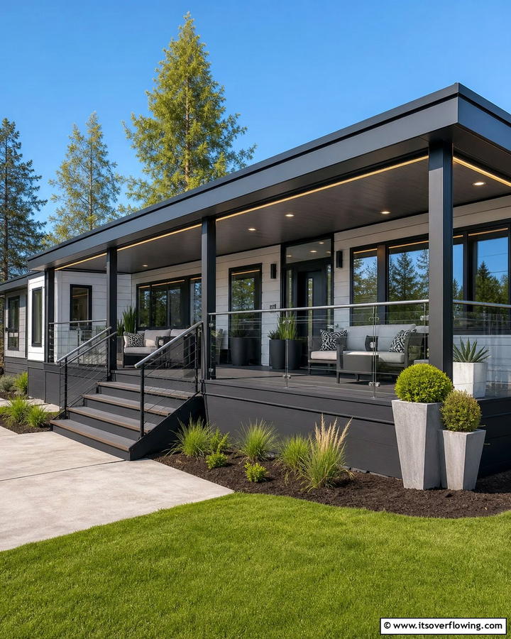 Modern Porch with Sleek Materials - 20 Mobile Home Porch Ideas to Boost Curb Appeal