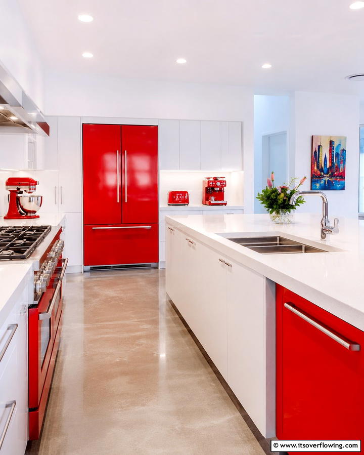 Modern Red Appliances - 30 Bold Red Kitchen Ideas for a Vibrant Cooking Space