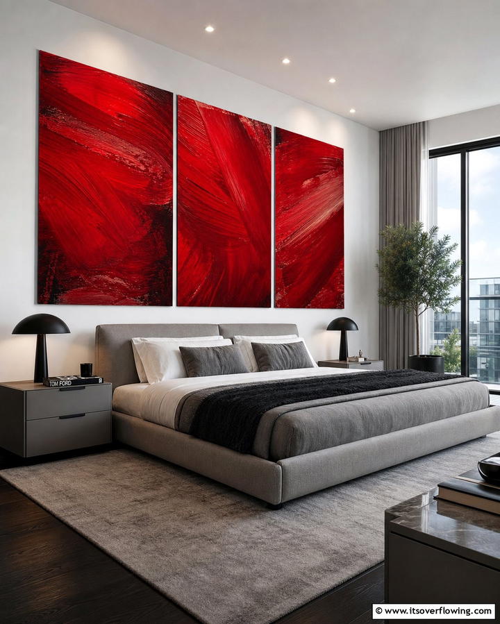Modern Red Artwork - 25 Red Bedroom Ideas to Transform Your Space