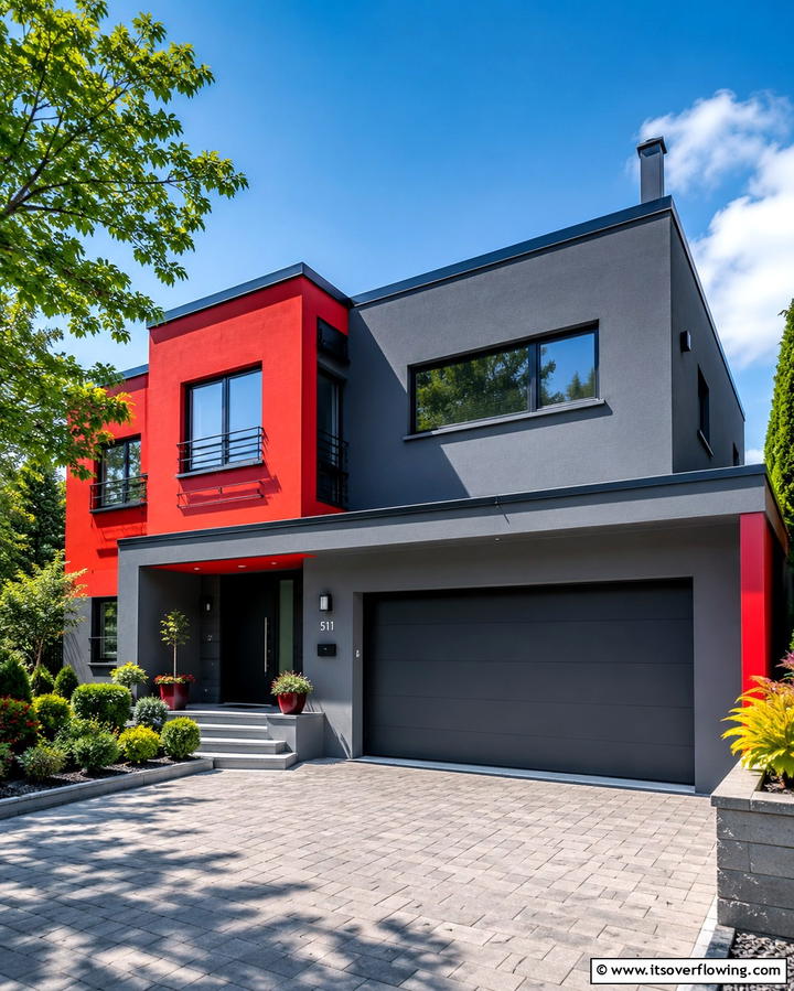 Modern Red and Gray - 25 Red Home Exterior Ideas to Boost Curb Appeal