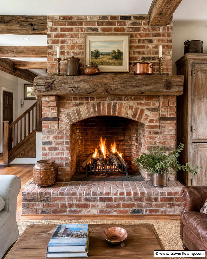 Modern Rustic Blend - 25 Rustic Brick Fireplace Ideas to Warm Up Your Home