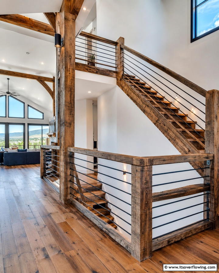 Modern Rustic Fusion - 30 Rustic Farmhouse Stair Railing Ideas & Designs