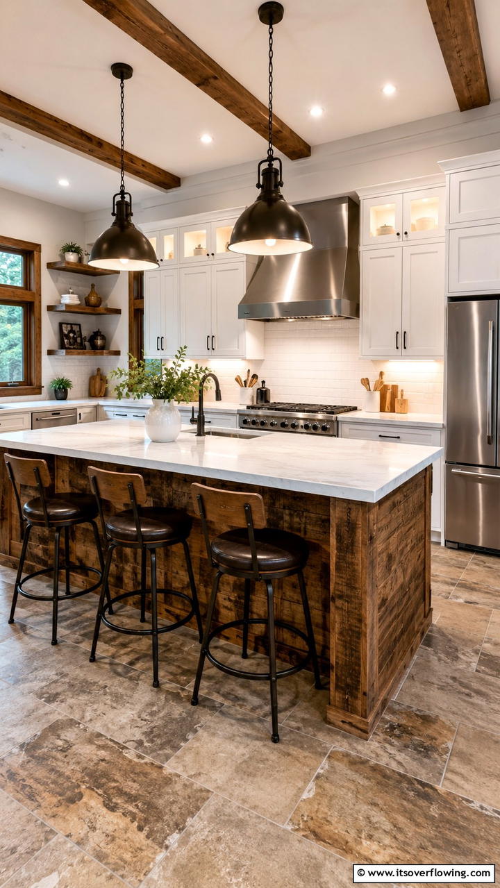 Modern Rustic Kitchen Island - 30 Cabin Kitchen Ideas- Rustic and Cozy Cooking Spaces