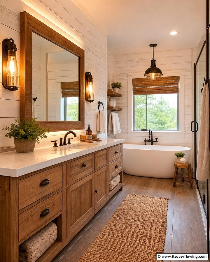 Modern Rustic Lighting - 21 Modern Farmhouse Bathroom Ideas Blending Rustic Charm