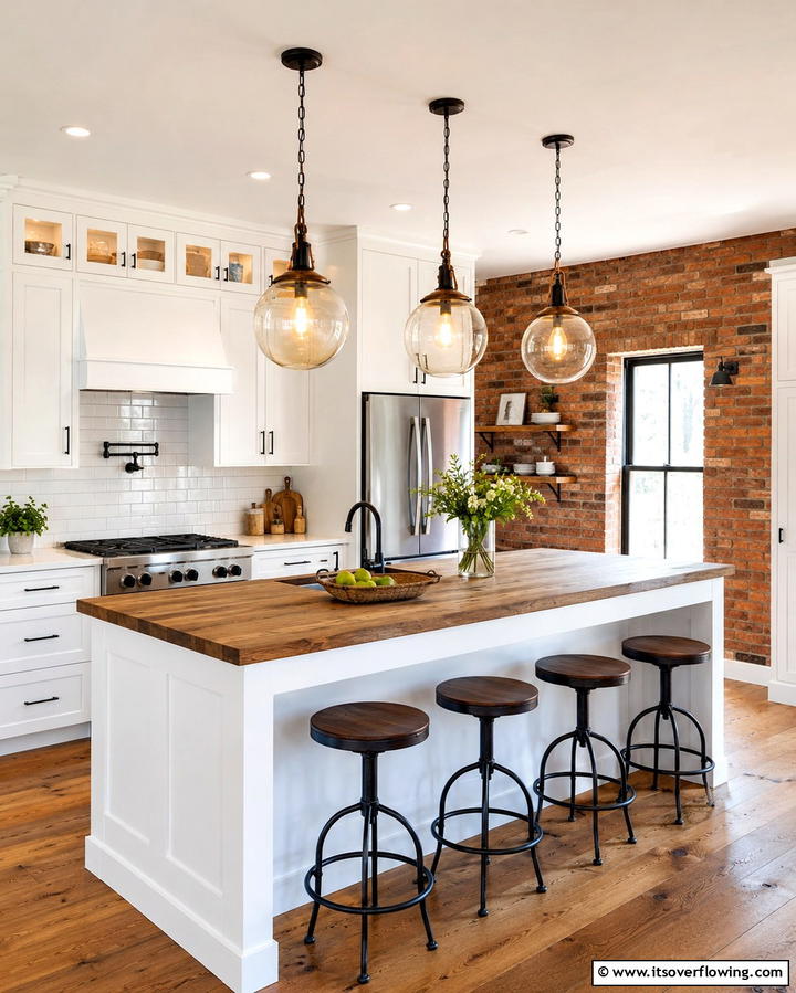 Modern Rustic Pendant Lights - 30 Rustic White Kitchen Ideas for Timeless Farmhouse Style
