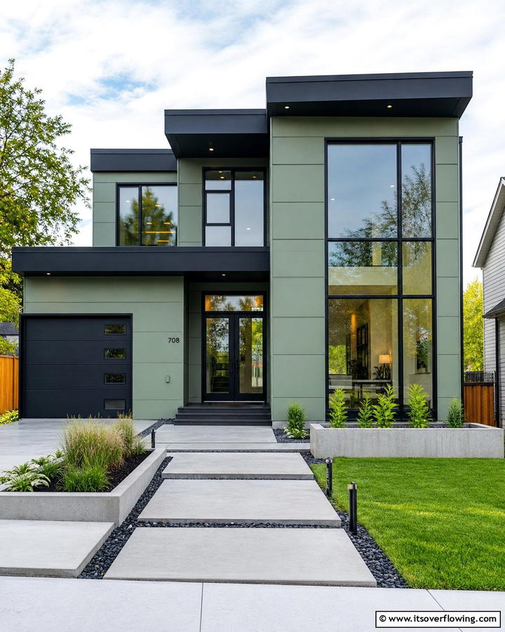 Modern Sage Facade Design - 21 Sage Green Exterior Home Designs for Curb Appeal Refresh