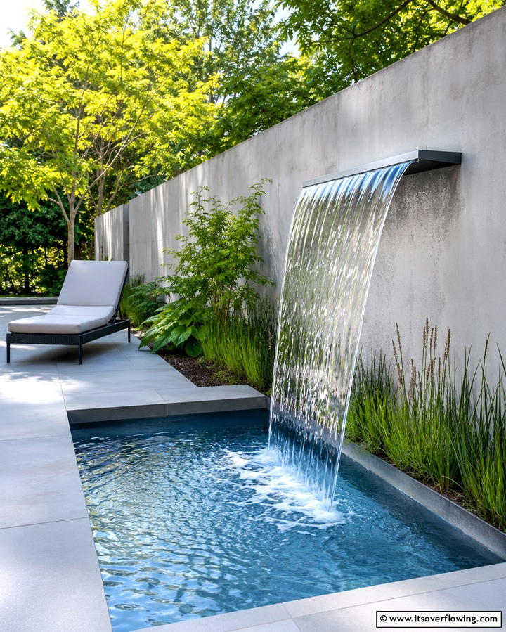 Modern Sheet Waterfall - 25 Small Pool Waterfall Ideas for Your Backyard