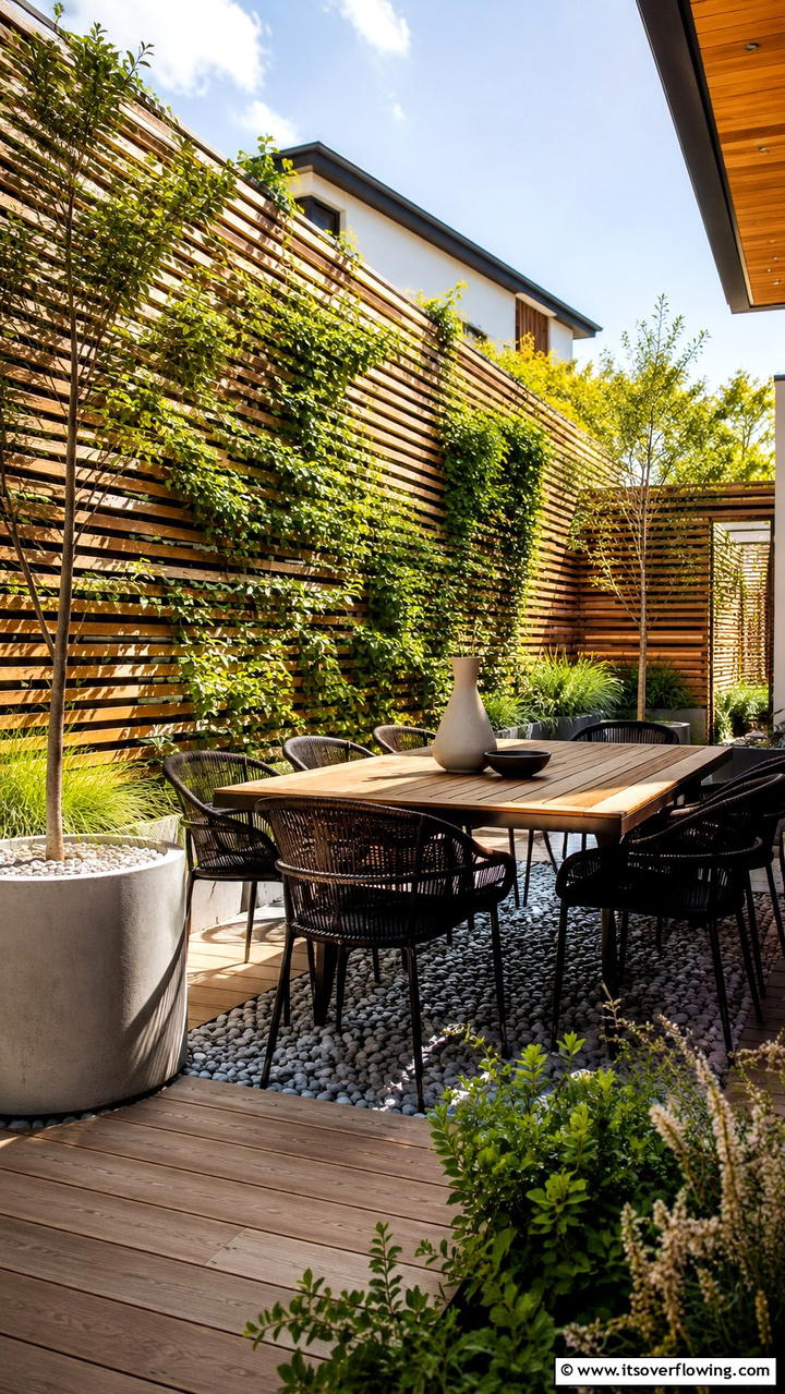 Modern Slatted Wood Wall - 30 Garden Wall Ideas for Vertical Planting and Privacy Screens