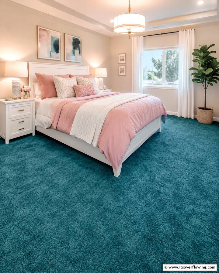 Modern Teal Carpeting - 30 Teal and Pink Bedroom Ideas for Bold Modern Design