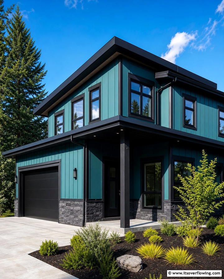 Modern Teal with Black Trim - 25 Teal House Exterior Ideas for a Bold and Beautiful Look