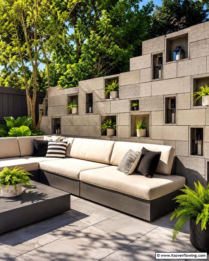 Modern Texture Accent - 30 Creative Cinder Block Fence Designs for Outdoor Spaces