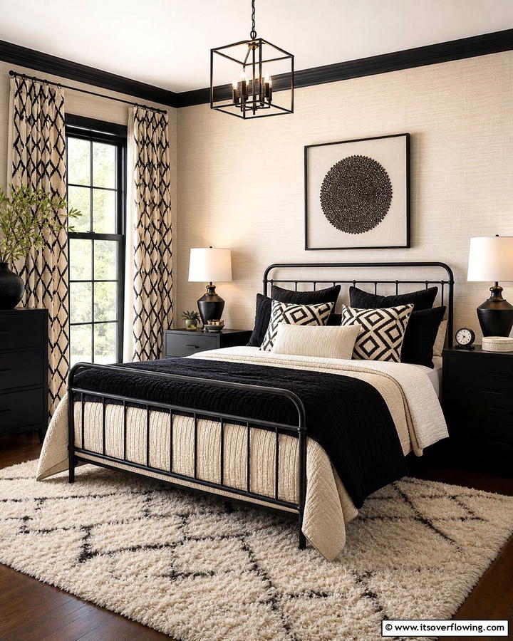 Modern Texture and Tactile Appeal - 21 Cream & Black Bedroom Ideas- Sophisticated Contrast