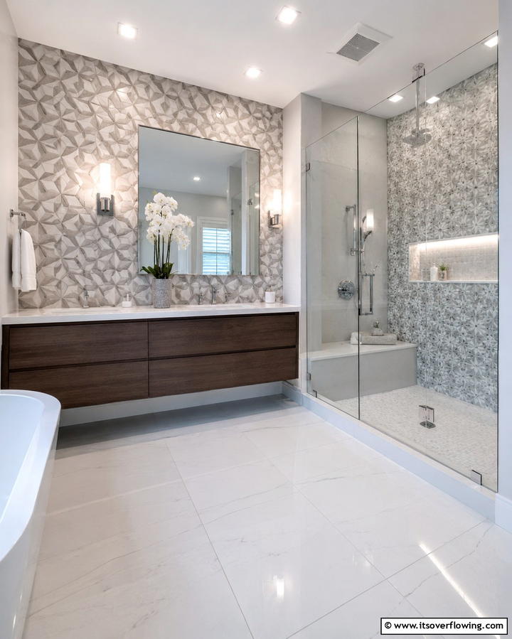 Modern Tiling Options - 30 Small Master Bathroom Ideas for Efficient Luxury