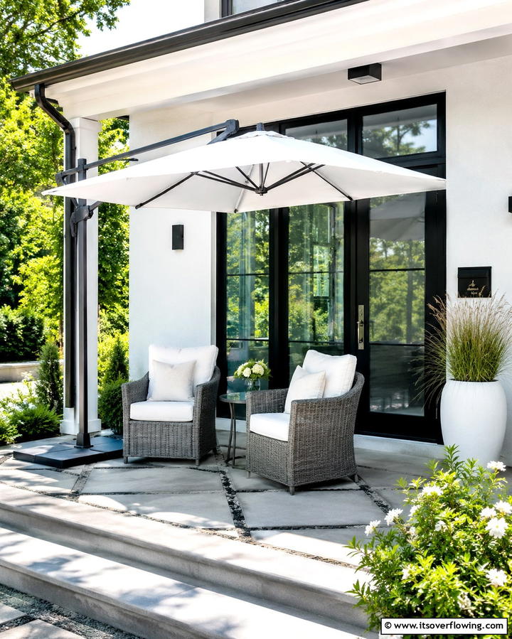 Modern Umbrella Setup - 30 Small Front Porch Ideas to Boost Curb Appeal