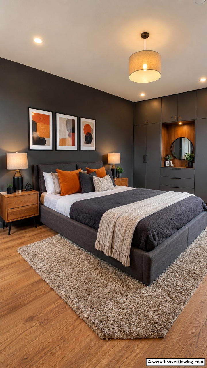 Modern Warmth with Dark Grey Flair - 30 Dark Grey Bedroom Ideas for Modern Serene Spaces