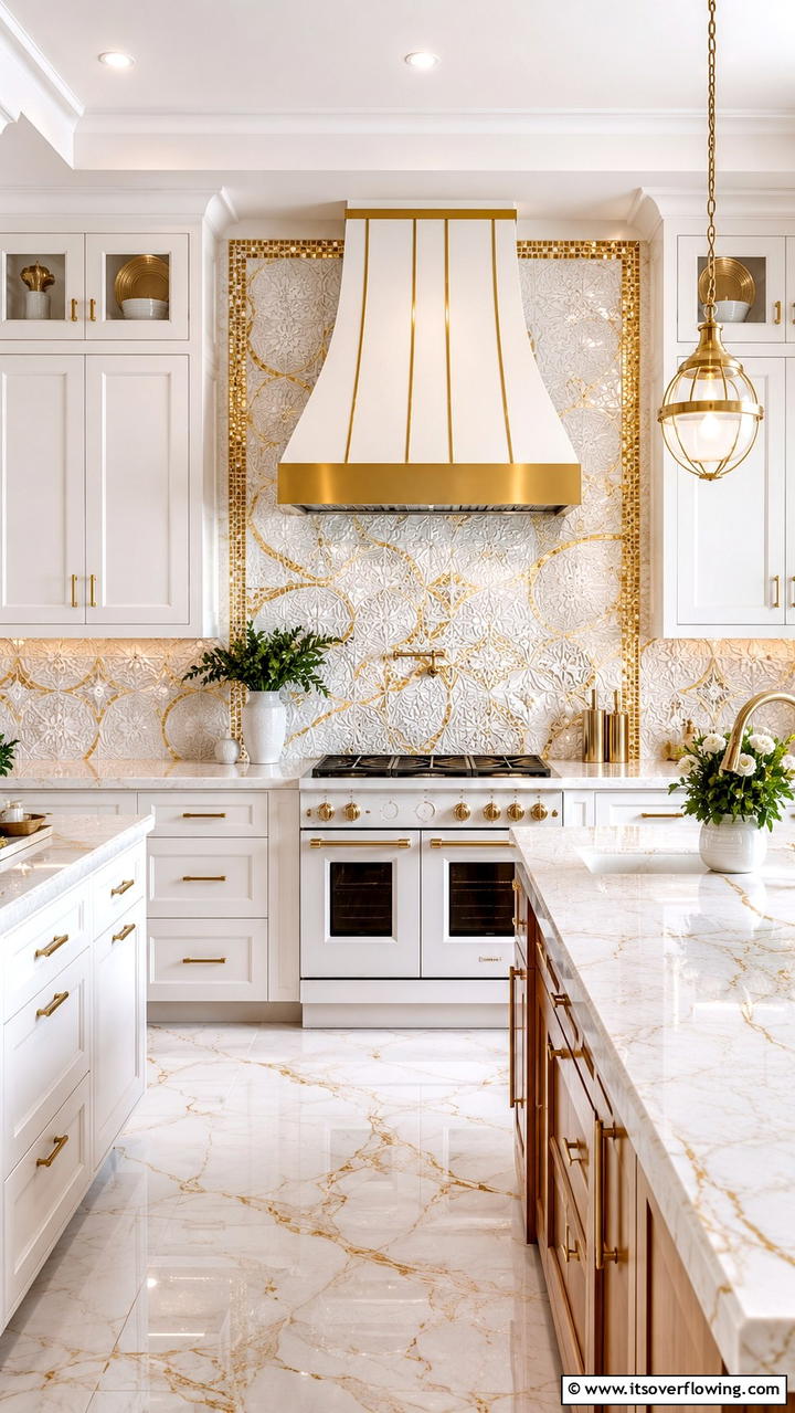 Modern White Cabinets with Gold Hardware - 21 White and Gold Kitchen Ideas for Timeless Elegance