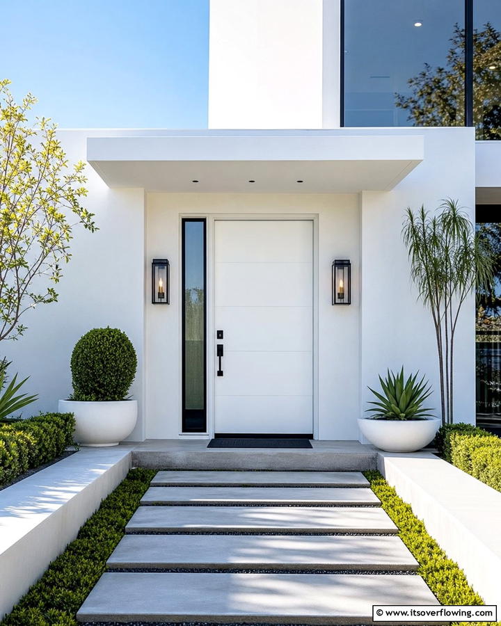 Modern White Simplicity - 21 Front Door Color Ideas to Boost Your Home’s Curb Appeal