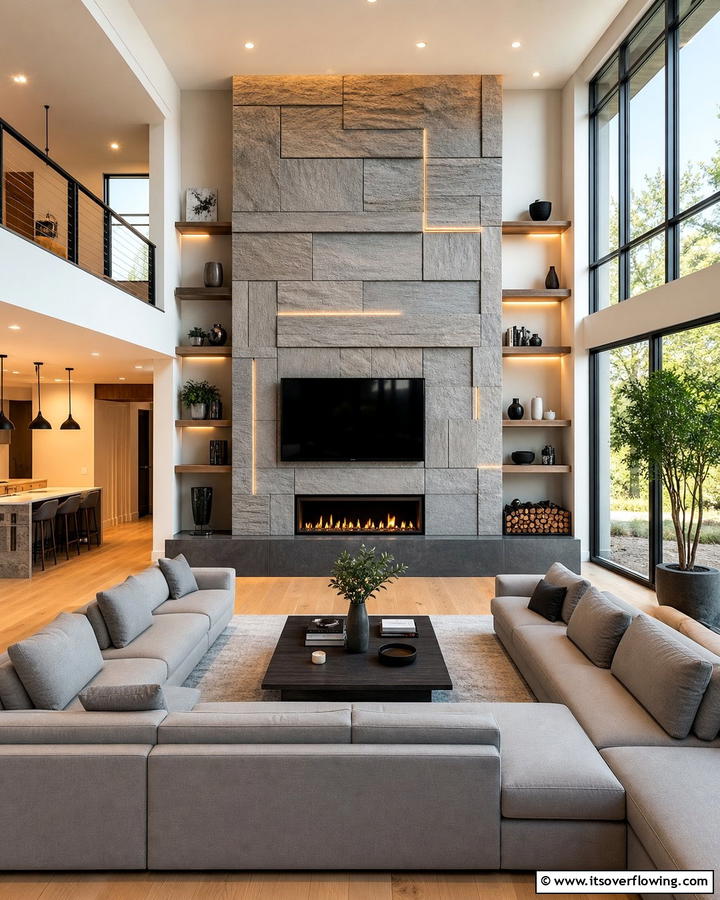 Modular Design Flexibility - 21 Rustic Stone Fireplace Designs for Cozy Living Rooms