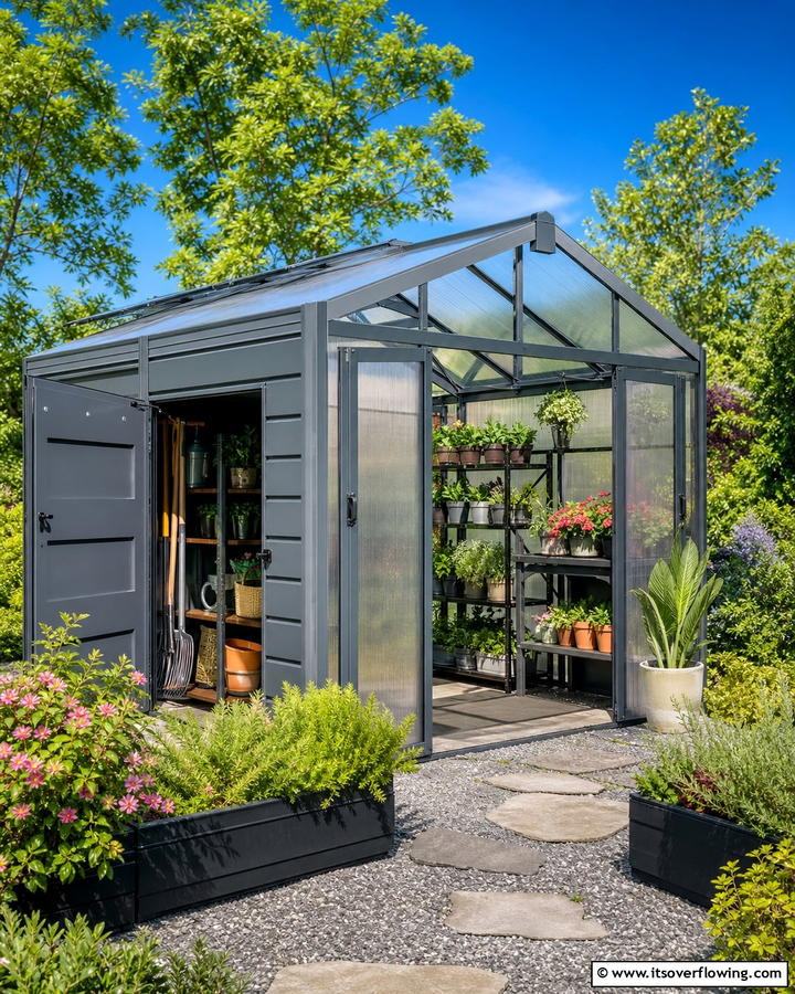 Modular Greenhouse and Tool Shed - 30 Greenhouse and Shed Combo Ideas- Space-Saving Designs