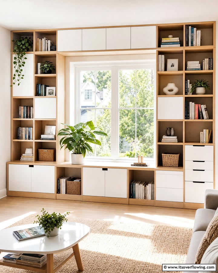 Modular Shelving Around a Window - 20 Bookcases Around Window Design Ideas- Functional Decor