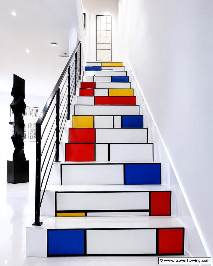 Mondrian Inspired Art - 25 Painted Stair Ideas to Transform Your Home