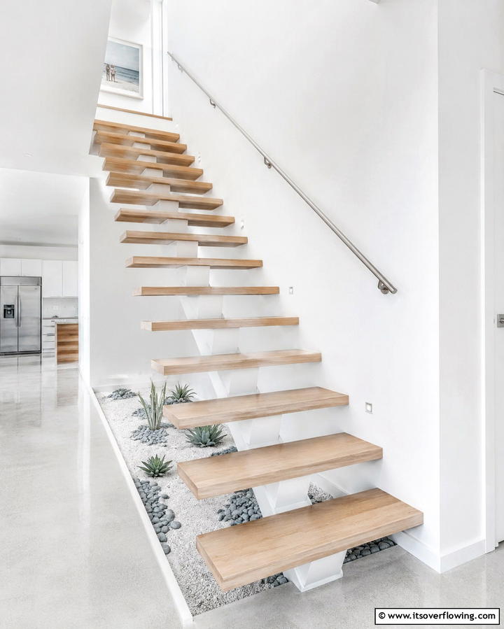 Mono Stringer Staircases - 30 Open Staircase Ideas to Elevate Your Home Organization