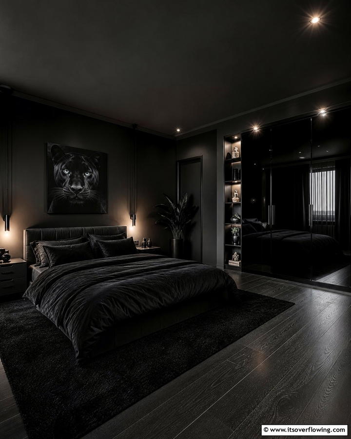 Monochromatic Black Theme - 25 Black Floor Bedroom Ideas for a Bold and Modern Look