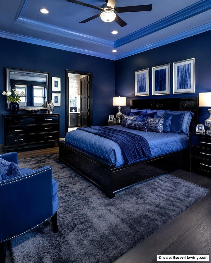 Monochromatic Black and Blue Palette - 25 Black and Blue Bedroom Ideas for a Bold Statement