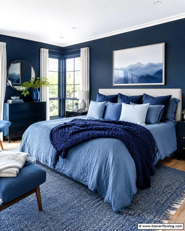 Monochromatic Blue Layers - 25 Moody Blue Bedroom Ideas for a Relaxing Space